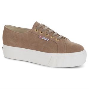 Tan Suede Superga Platform Shoes